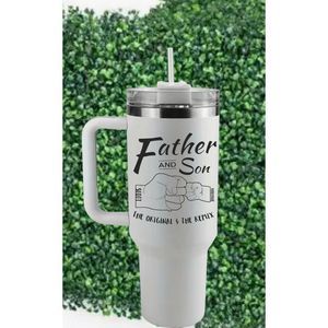 Custom Laser Etched Father’s Day Tumbler with Personalized Father & Son Hands *